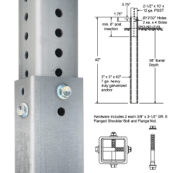 3" x 42"  Square Post Anchor Sleeve   Post Sleeve, Anchor Sleeve, Ground Mount sleeve, Square Post Sleeve,  Post breakaway anchor