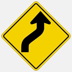 W1-4R 30"- Traffic Sign Warns drivers that the road curves ahead to the right.   HIP Yellow with Black Symbol