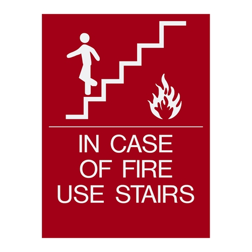 In case of fire use stairs -ADA Red sign white copy