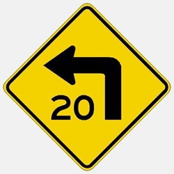 W1-1  Left turn warning sign with custom speed.