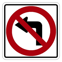 No Left Turn international symbol traffic sign 24x24