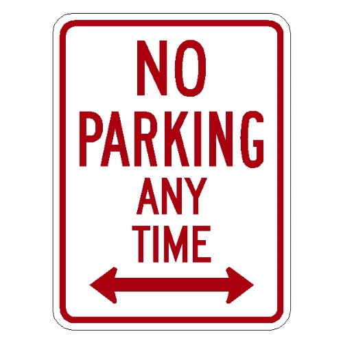 No Parking Any Time with double arrow - Aluminum Sign