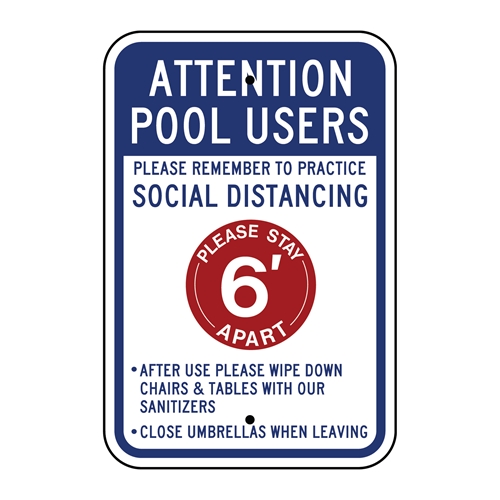 Pool Users Rember to Practice Social_Distancing_Pool_Sign  24"x18" 