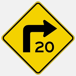 Right Turn Arrow Sign W1-1aR 30" with Speed