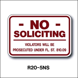 No Soliciting ...with Fl Statute 12"x18" R20-5NS