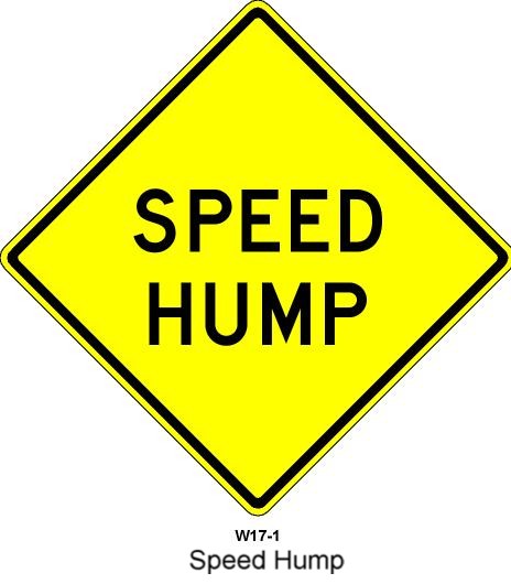 W17-1 is shown as a diamond-shaped sign with the words "SPEED HUMP" on two lines  
